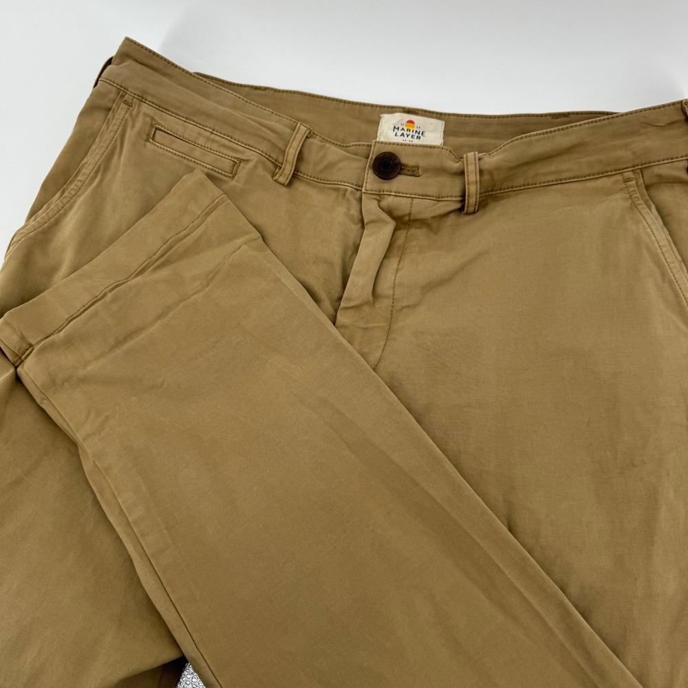 Marine Layer Mens Stretch Chino Pants Camel Tan Straight Leg 34x34 Cotton Blend